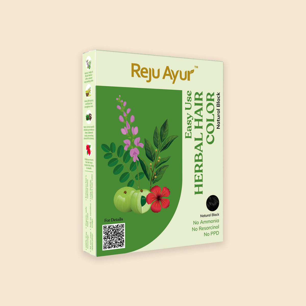Easy Use Herbal Hair Color Powder (Natural Black) 10G